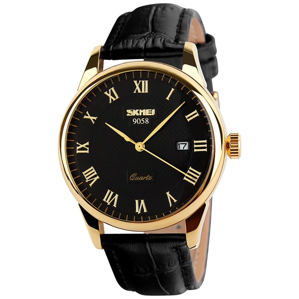 Men s Classic Analog Watch Black Leather Band Waterproof Quartz Lightweight Casual Date Display
