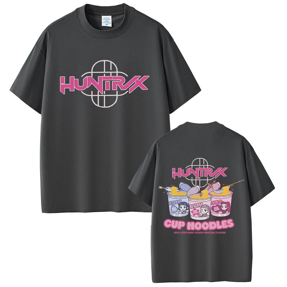Movie Kpop Devil Hunter Pattern T-shirt Kawaii Rumi Mira Zoey Eat Ramen Print T-shirt Men's and Women's Cartoon Casual Funny T-shirt