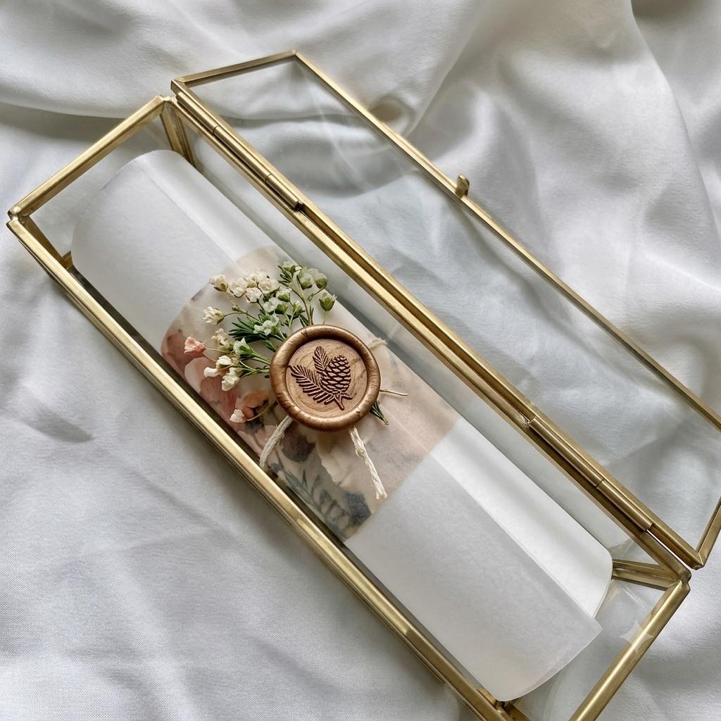 Vintage Glass Display Jewelry Box with Brass Coating Frame for Wedding Card, Home Décor Size: 9x2x2"