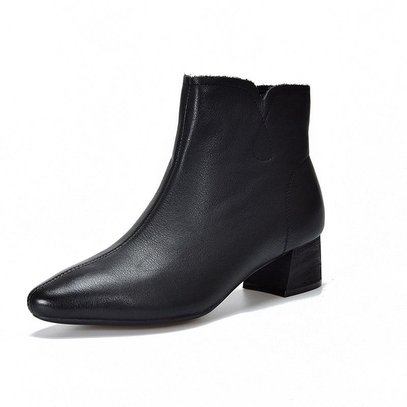 

Johnature Genuine Leather Soft Soled Thick Heel Ankle Boots Retro Pointed Toe Mid Heeled Women s Shoes 40 чёрный