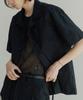 NOIRER Flower Embroidery Half Shirt (Black)