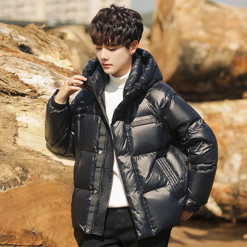 

Мужская корейская версия, короткая куртка с капюшоном, зимняя модная подростковая студенческая теплая куртка 2XL чёрный