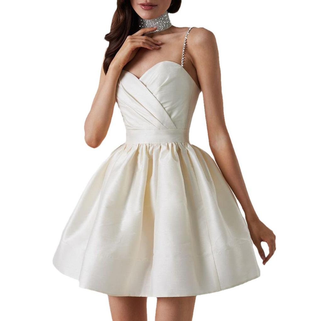 Nuovo Arrivo Estivo: Elegante Vestito da Donna con Spalline Sottili Pieghettato e Strass