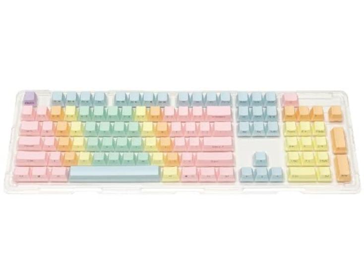 FILCO Macaron Keycap Set, Top-Printed, 104-Key English Layout, Replacement Keycap Set with Key Puller, Different Color Keys for Each Finger, Rainbow