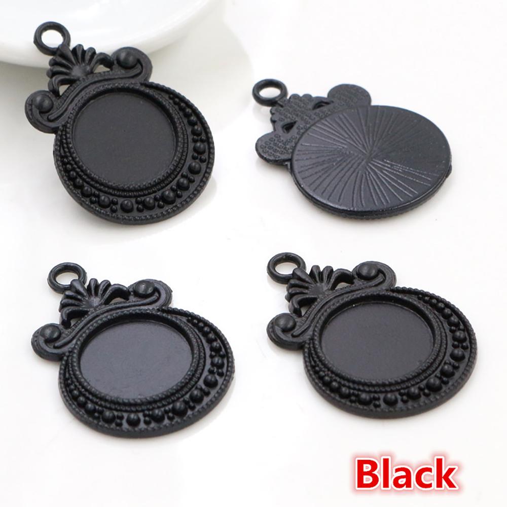 20pcs 12mm Inner Size Antique bronze Black Silver Plated Fashion Style Cabochon Base Cameo Setting Charms Pendant
