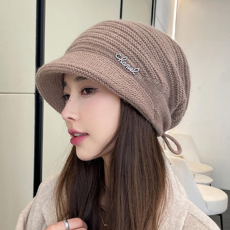 Casual Drawstring Knitted Hat Elegant Ear Protector Thermal Hat Double Layer Thickened Knitted Hat Women's