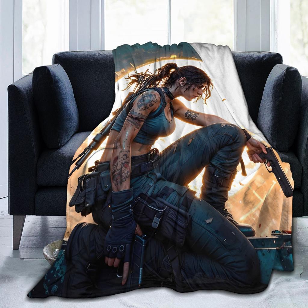 Tomb-Raider Lara Croft Blanket Cover Fleece Survival Video Game Warm Throw Blanket for Sofa Couch Quilt Multi-function