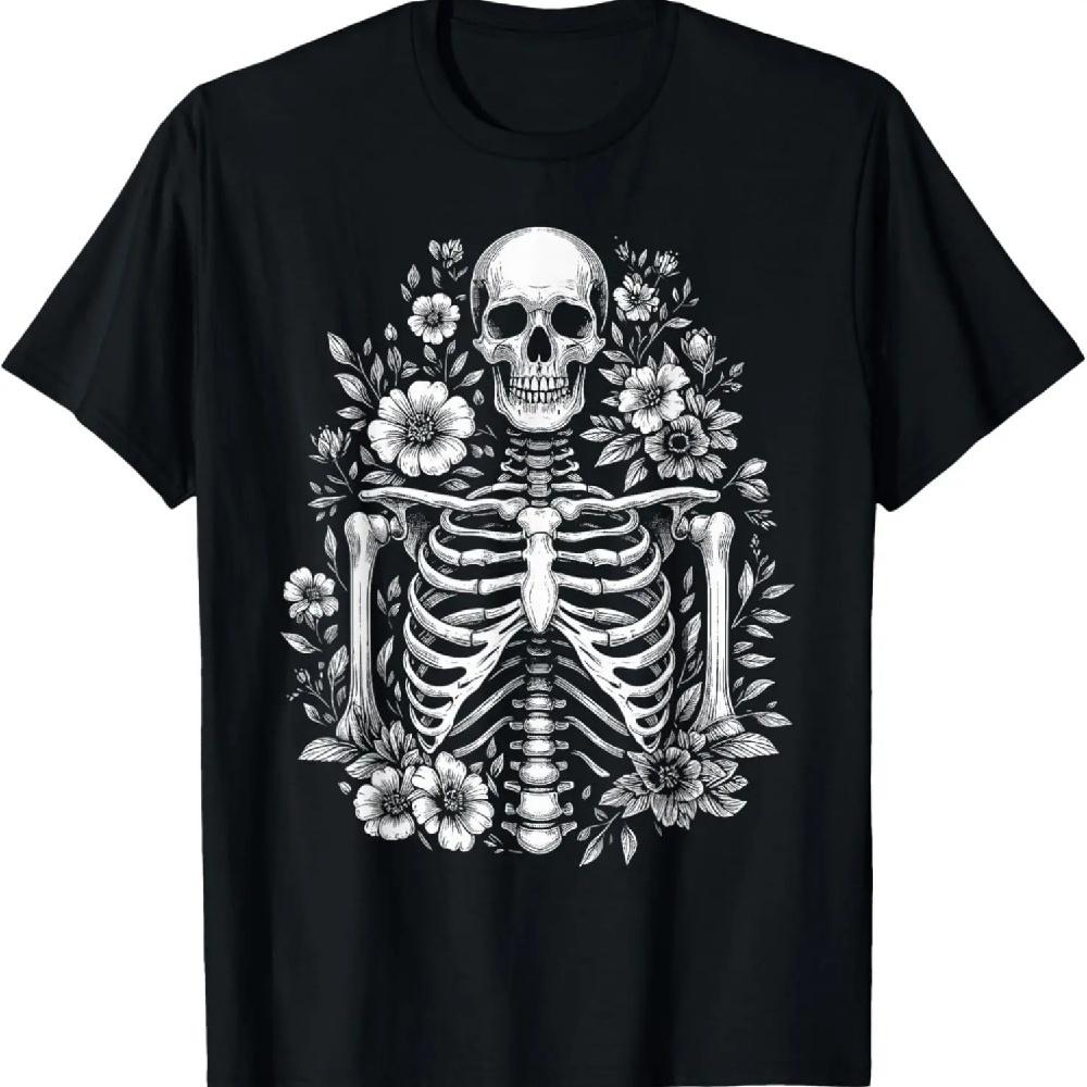 Floral Skeleton Flowers Goth Aesthetic T-Shirt