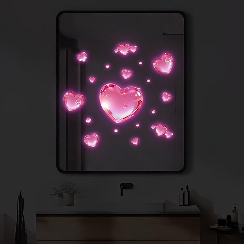 New Home Decor Glow-in-the-Dark Heart-Shaped Glass Stickers Self-Adhesive Removable Decals Wall Sticker Bathroom Sink Stickers