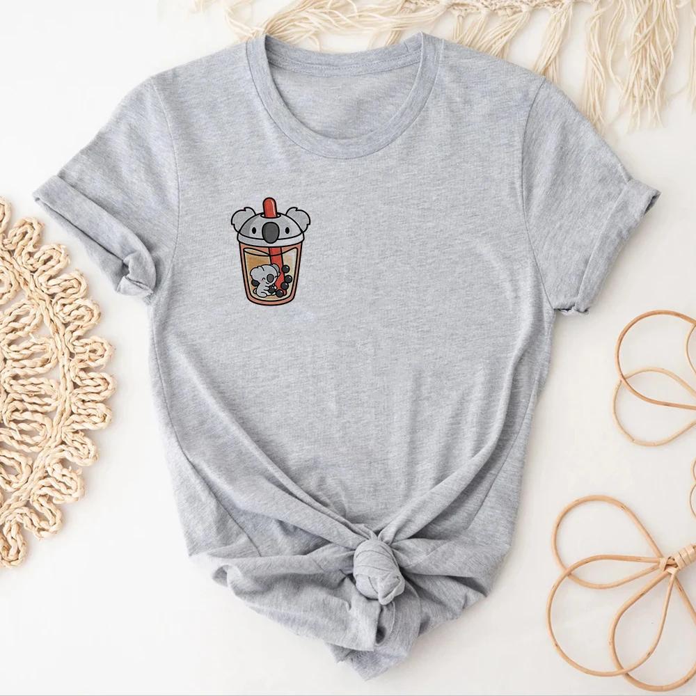 Cartoon Koala Printed T-shirts Summer Comic Funny Designe Casual Short Sleeve Fashion Summer Woman Clothing
