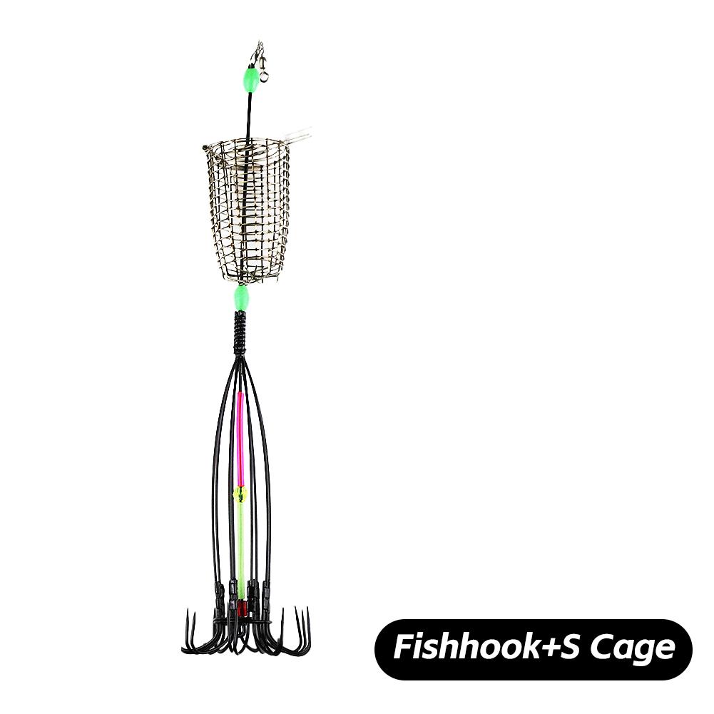 

1 шт. Светящийся кожаный крючок для рыбы-плаща с клеткой для приманки, противозацепный, донный, в форме перевернутого зонтика, рыболовная снасть Fishhook+S Cage
