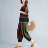 Completi Casual Donna Moda Set T-shirt Estivi Larghi Letterari Retro Strisciato Manica Corta Pantaloni Harem Set 2 Pezzi