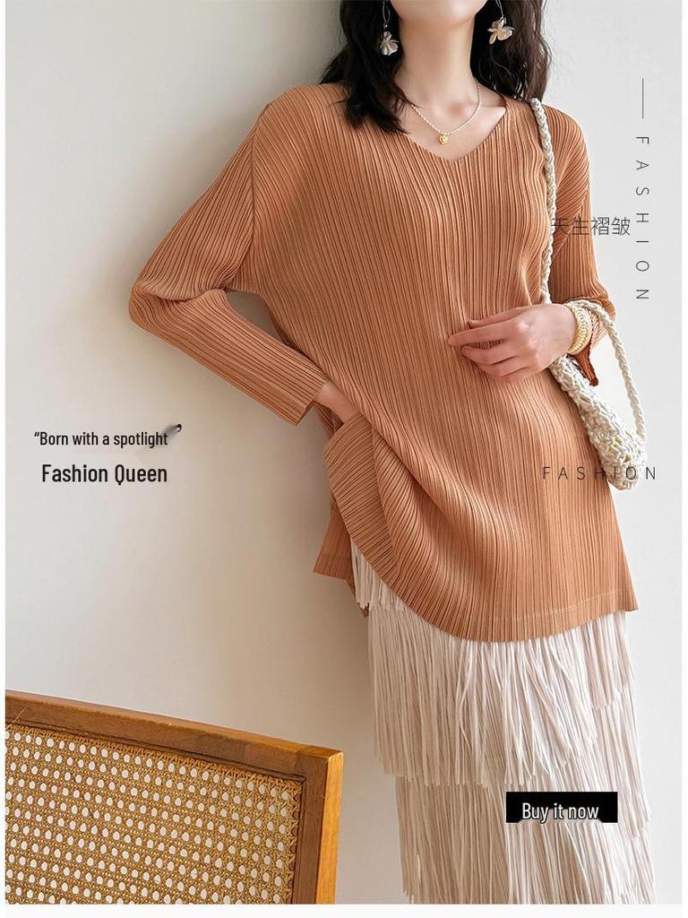 2026 Spring Miyake Pleated High-End Casual Mid-Length Top