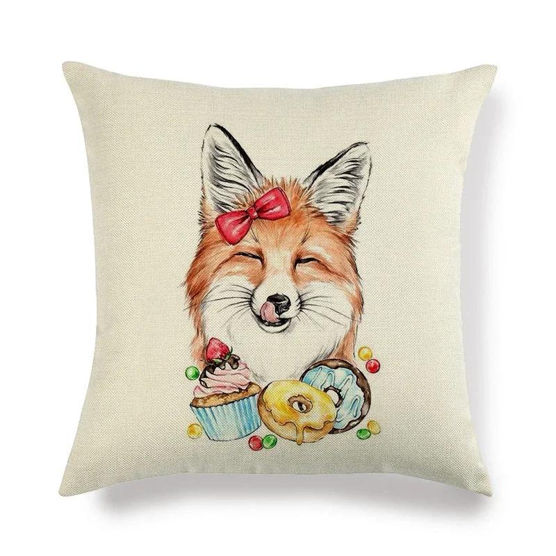 Lovely Fox Pattern Linen Pillow Cushion Cover Office Living Room Bedroom Sofa Car Decorative Pillowcase 45*45cm