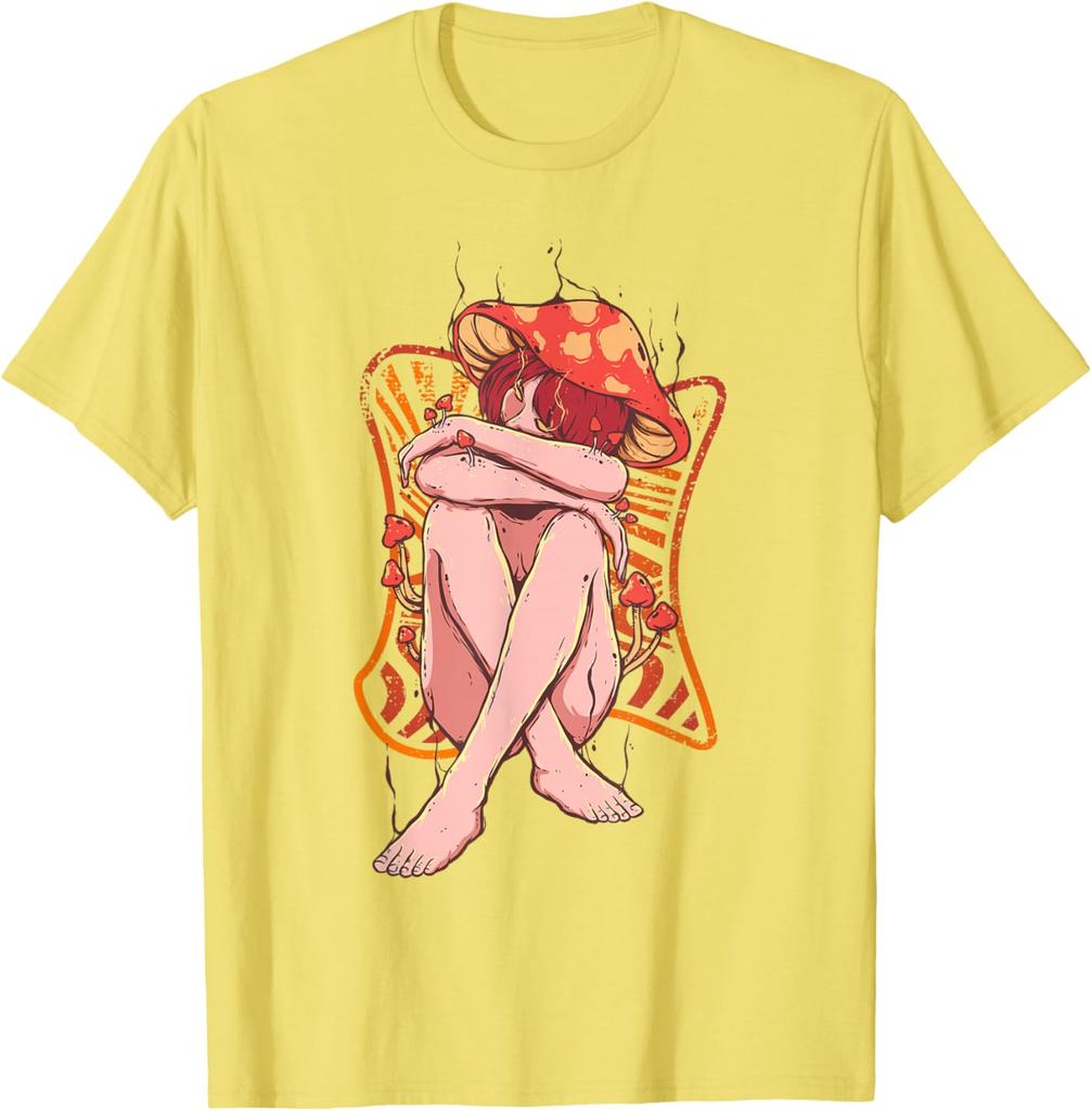 Mushroom Lady Cottagecore Shroom Foraging Graphic Tee Soft Cotton Casual Trip T-Shirt