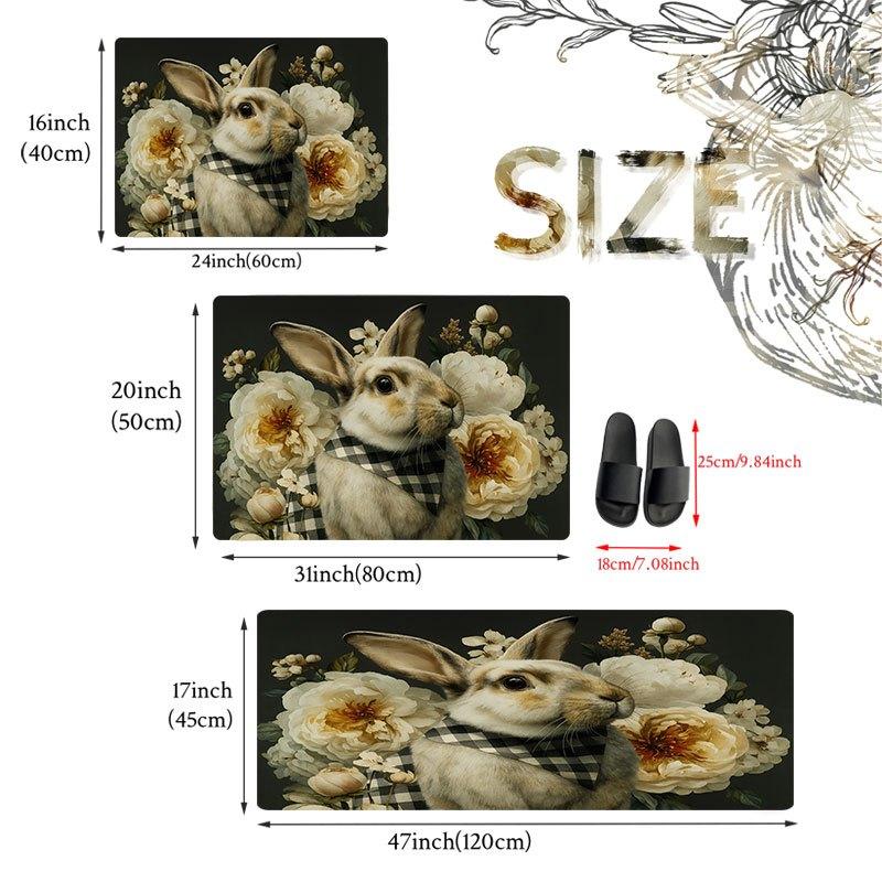 1Pcs Rabbit Floral Print Waterproof Non-Slip Thick Cushioned Kitchen Mat Heavy Duty Comfort Standing Mat for Kitchen Bathroom