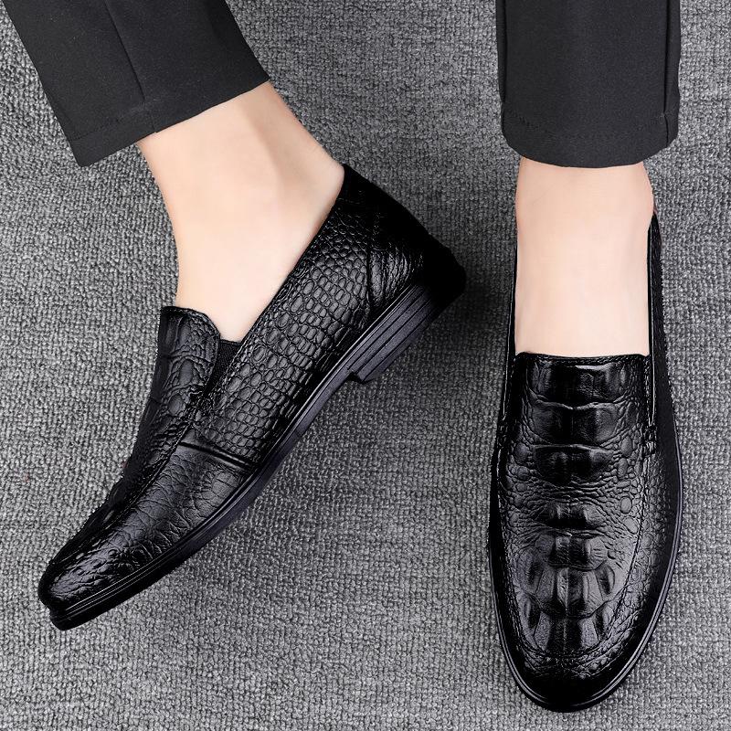 66 Men'S Shoes Loafer Leather Shoes Genuine Leather Casual Shoes Spring Low-Top Overalls Crocodile Pattern First-Layer Cowhide Surface Single Shoes