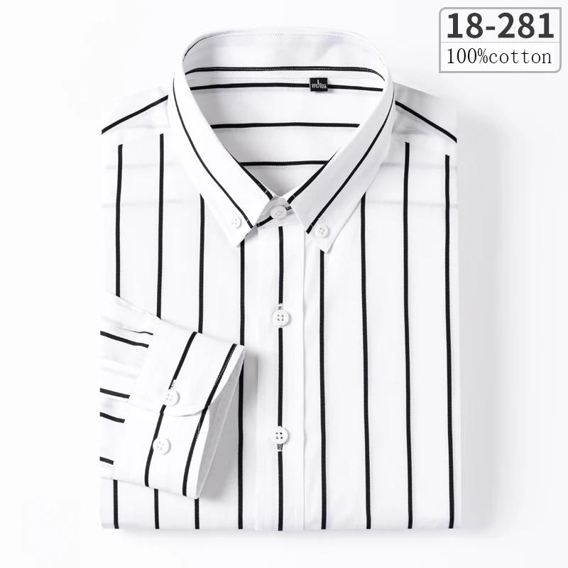 New In Shirt 100%cotton Long-sleeve Shirts for Men Slim Fit Plain Shirt Thin Plaid Striped Tops Fashion Elegants Office Clothes