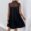 A New Minimalist Loose Dress with A Small Stand-up Collar and Solid Color Lace Patchwork
