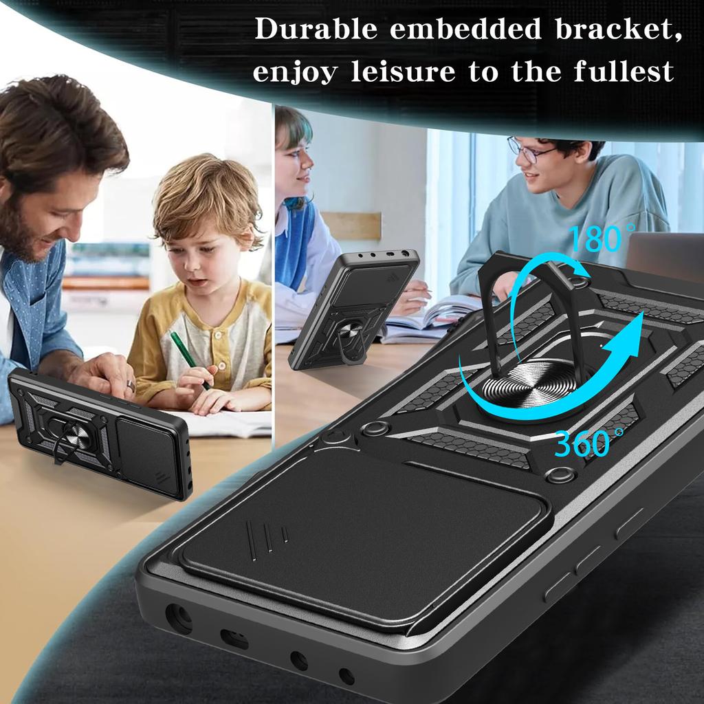 For Motorola Edge 60 5G/60 Fusion 5G Case with Slide Camera Lid PC+TPU Kickstand Phone Cover