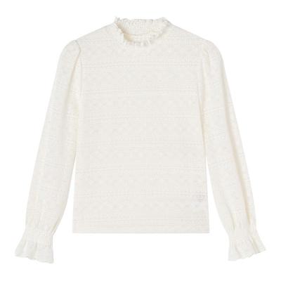 Women's Elegant Lace Mock Neck Long Sleeve Top