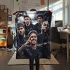 Football Stars Group Black White Poster Flannel Throw Blanket, Soft Warm Sofa Bed Cover, Soccer Fan Home Decor Blanket