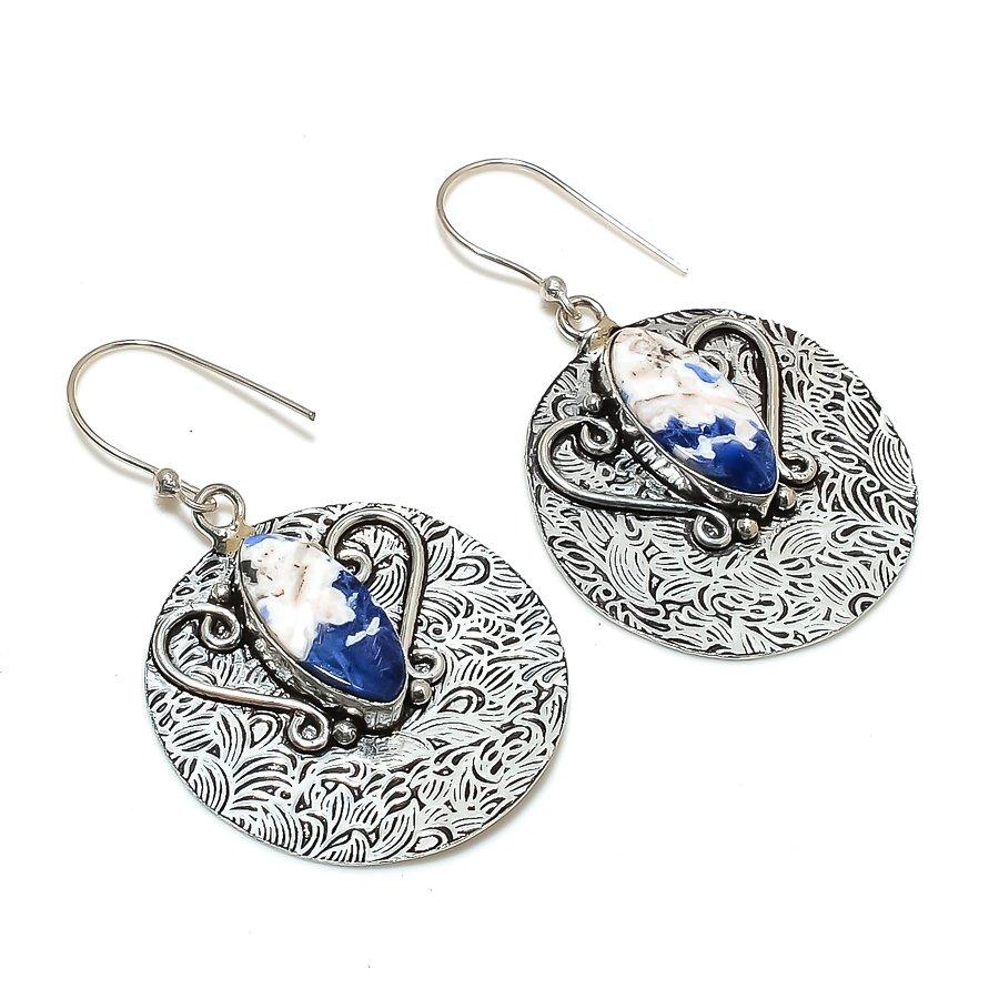Natural Sodalite Gemstone 925 Sterling Silver Jewelry Earring 2.17" ZS-1401