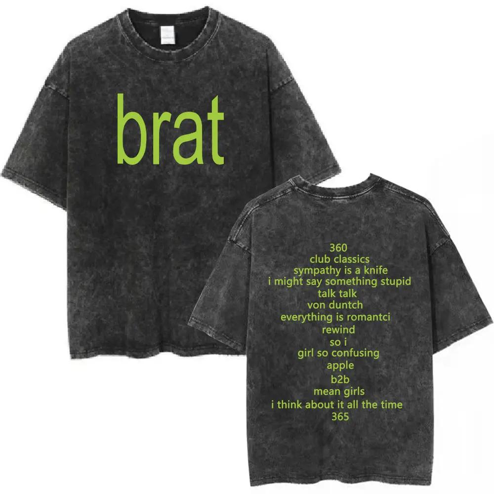 Charli Xcx Brat Arena Tour Washed T Shirts Men Women Fashion Pop Music Tshirts Cotton Vintage Tshirt Oversized Streetwear