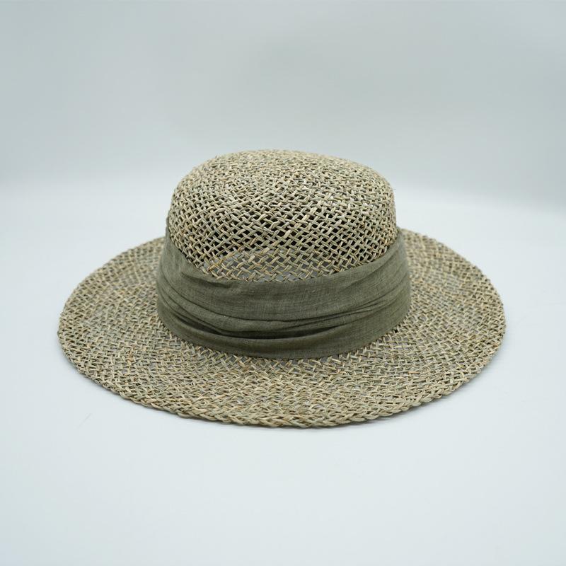 French Retro Japanese Woven Hollow Straw Top Hat Women'S Summer Small Brim Short Brim Panama Flat Top Straw Hat Foreign Trade