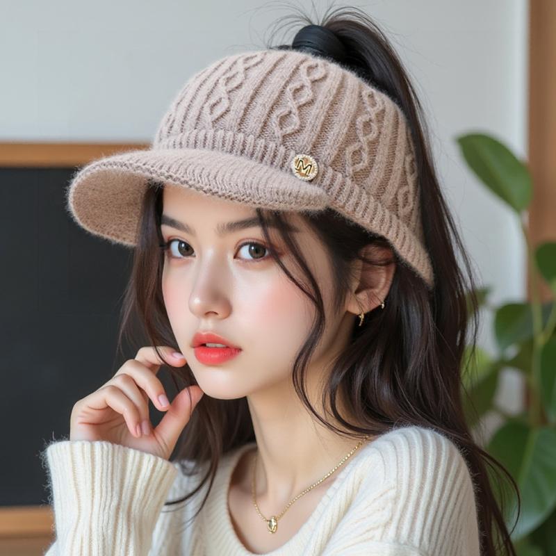 

Осенне-зимняя шляпа-цилиндр с полым верхом, универсальная вязаная шерстяная шапка, плюс бархат, толстая теплая шапка с защитой ушей для женщин one size