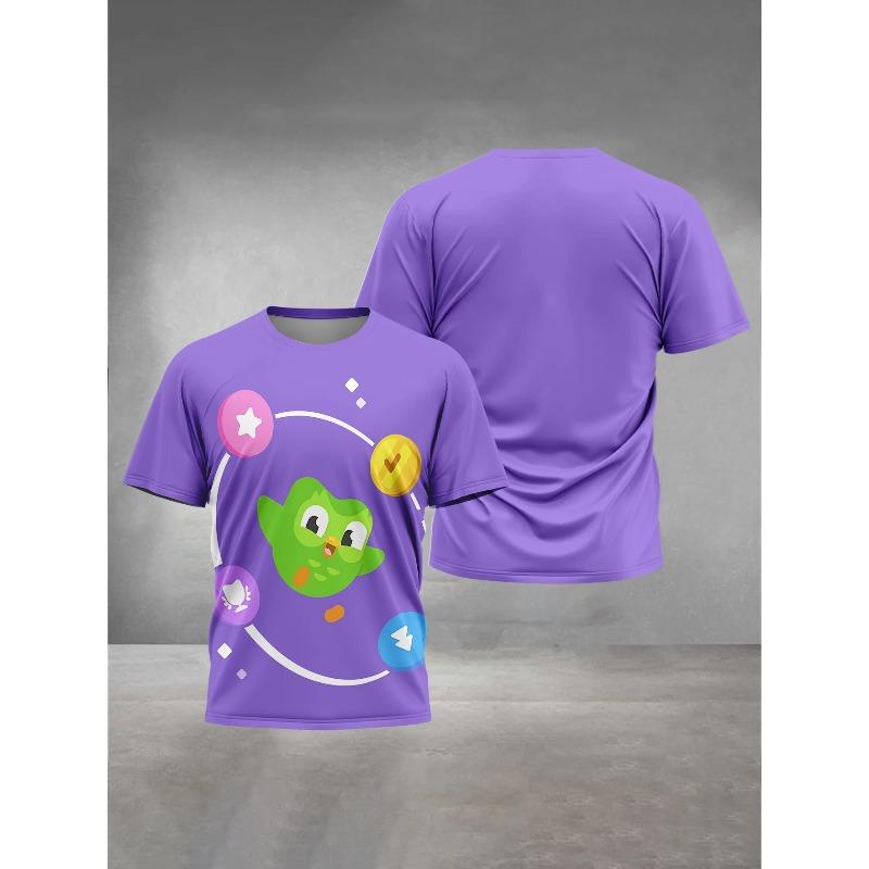 3D-gedruckte Herrenbekleidung Herren Damen Allgemeine Outdoor-Bekleidung Geeignet für Cartoon Duolingo Herren Bequemes T-Shirt Oberteile
