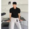 Camicia da uomo slim-fit - Manica corta, Tessuto in rayon lavorato a maglia, Colore unito, Stile casual per tutte le stagioni, Camicia casual | Camicia moderna | Lavorato a maglia