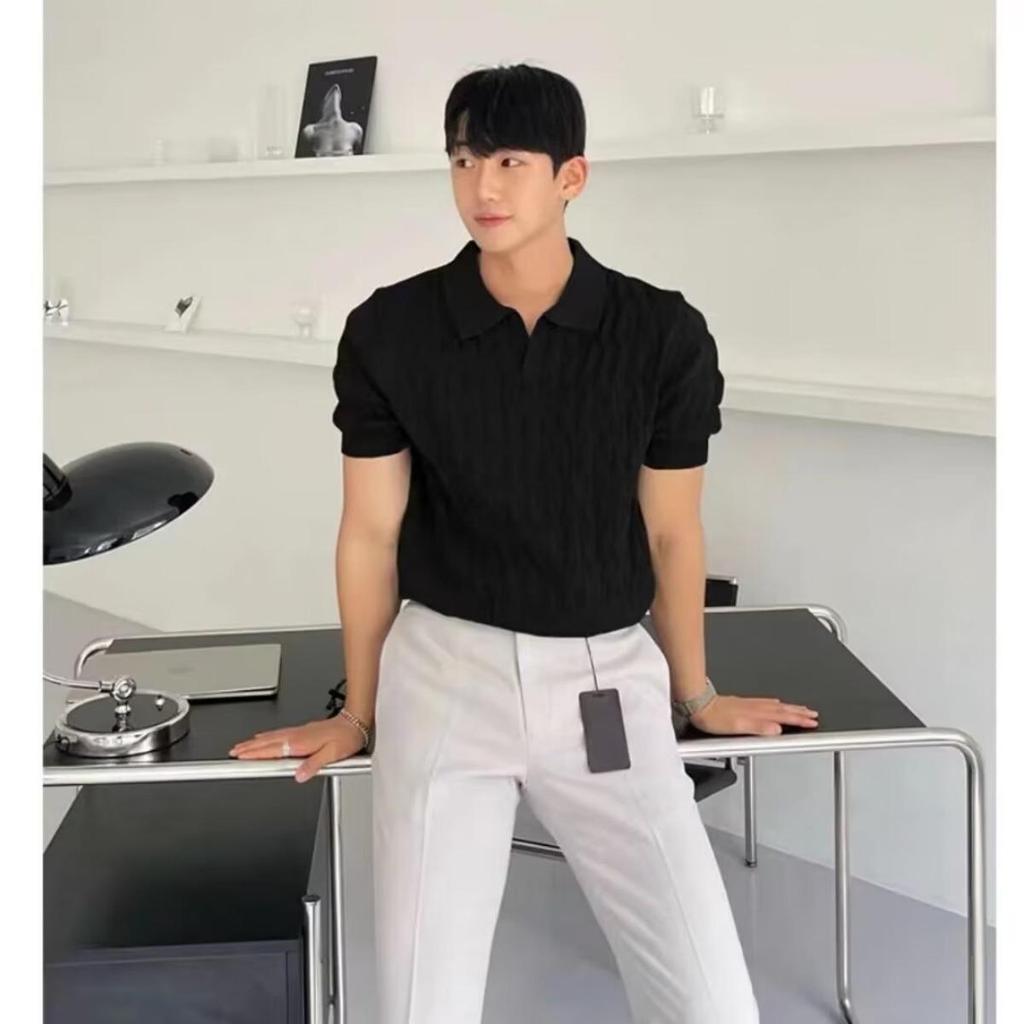 Camicia da uomo slim-fit - Manica corta, Tessuto in rayon lavorato a maglia, Colore unito, Stile casual per tutte le stagioni, Camicia casual | Camicia moderna | Lavorato a maglia