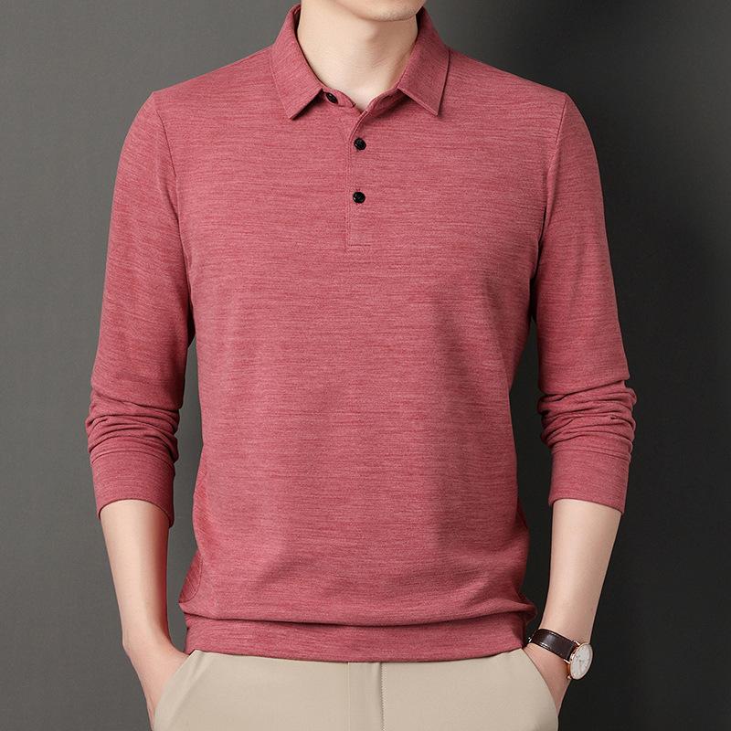 Fit Long-sleeved Solid Color Men's Polo Shirt Spot Light Mature Casual Fashion Lapel T-shirt Men