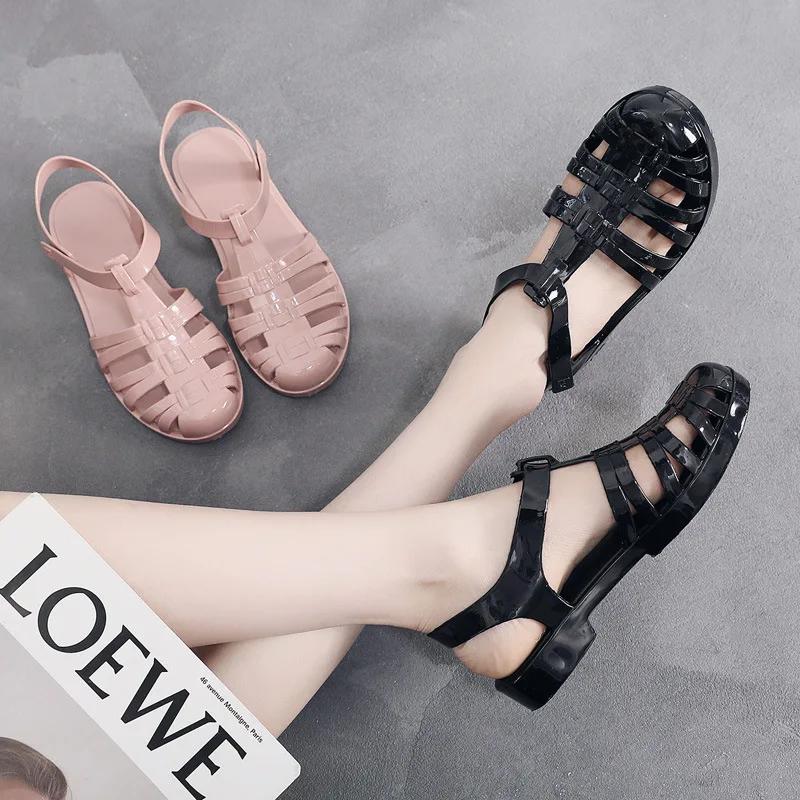 Fashion Summer New Fashionable Breathable Baotou Sandals for Women Bottom Low Hee Transparent Crystal Jelly Shoes Summer Women Shoes