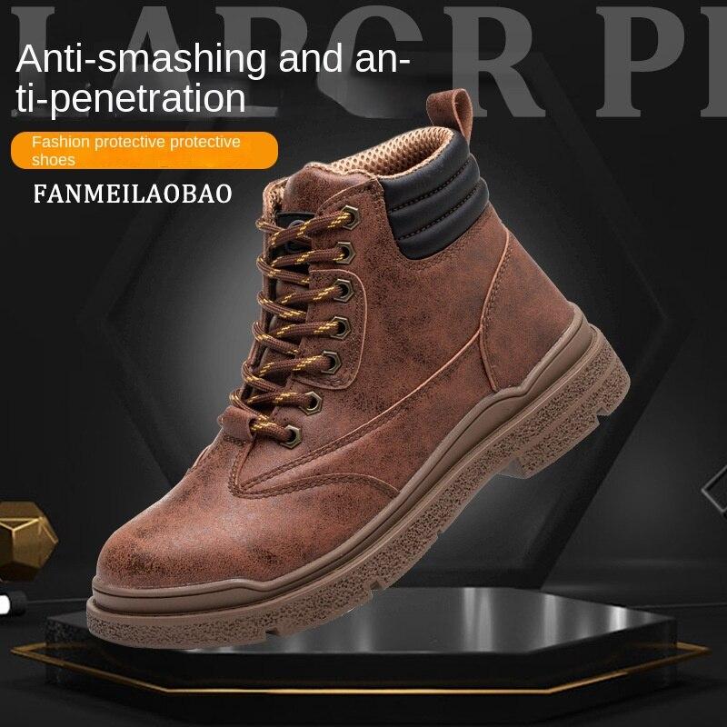 Labor Insurance Shoes Men 'S Steel Head Anti -Smashing Anti -Piercing Safety Shoes Microfiber Leather High -Top Protective Boots