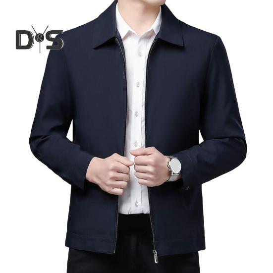 

Мужская куртка с лацканами, длинным рукавом, застежкой-молнией, пальто среднего возраста с боковыми карманами, однотонная повседневная куртка, верхняя одежда XL синий