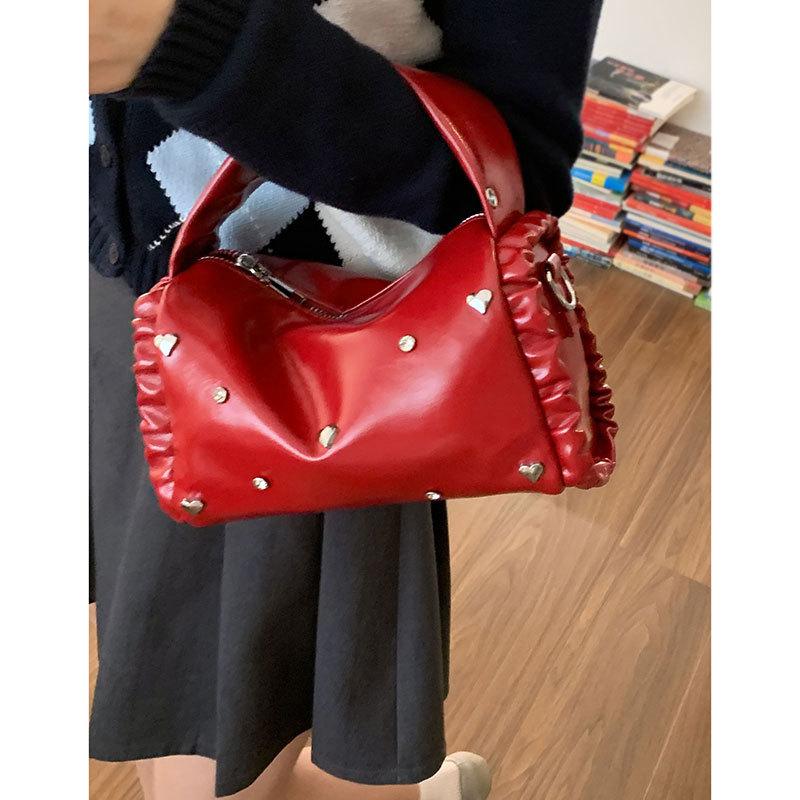 

Sweet Girl Lace Handbag Women s 2025 New Fashion Portable Pillow Bag Versatile Shoulder Crossbody Bag червоний