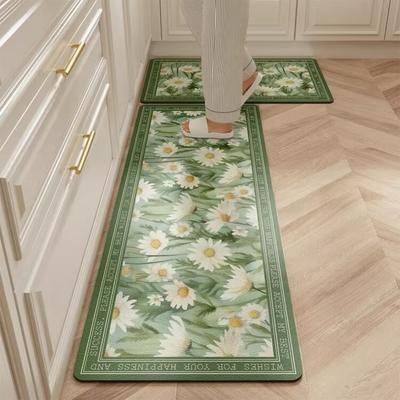 PVC Kitchen Carpet Waterproof Leather Floor Mat Non-slip Foot Mats Oil-proof Long Rug Spring Plant Flower Home Decoration Rugs