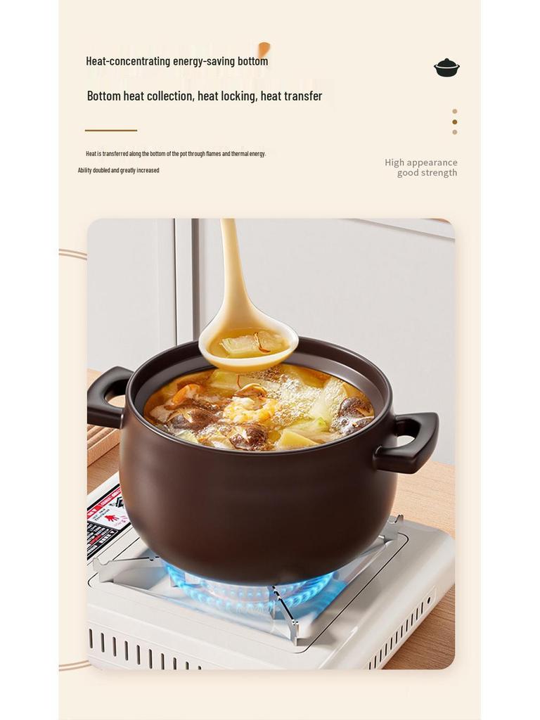 Durable Ceramic Clay Pot for Gas Stoves - Perfect for Rice & Soups, High Heat Resistant, Not Easy To Crack.