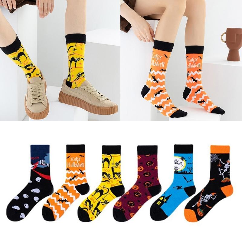 Halloween Socks with Scary Skulls, Vampire Teeth, and Pumpkin Faces Charm Designing Woman Man Autumn Winter Socks