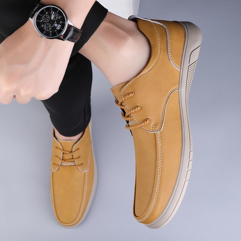 

Мужская обувь 2025 лето новая мужская модная трендовая водонепроницаемая мягкая подошва износостойкая высококачественная шнуровка повседневная кожаная обувь 44