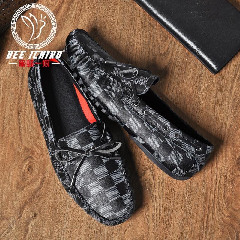 

Fashion Doudou Shoes Casual Fashion Leather Shoes Plaid Leather Cowhide Lazy Shoes 38 чорний