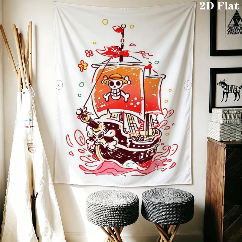 One Piece Jolly Roger Logo Wall Tapestry Aesthetic Wall Hanging Printed Fabric Blanket Decorative Tapestries For Bedroom Living Room Home Decor