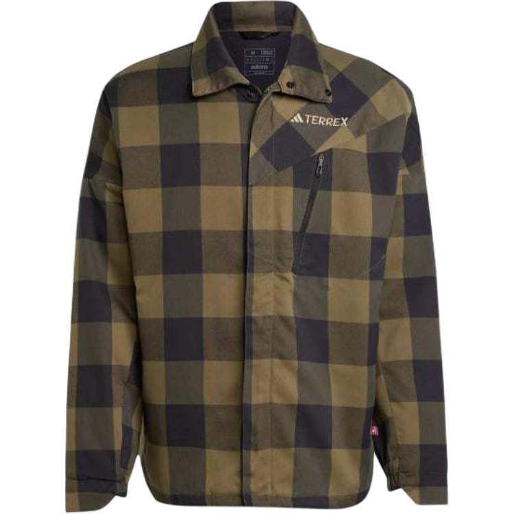 Adidas Plaid Color Block Pointed Collar Zip Long Sleeve Jacket Men Jacket Olive-Green IM8197
