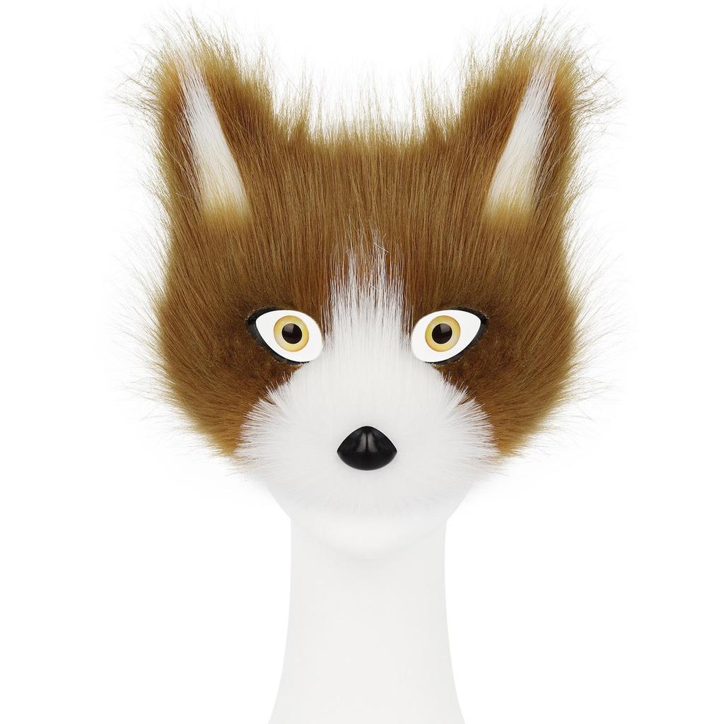 Halloween Faux Fur Cat-Fox Half Face Mask with Eyes - Cosplay Accessory
