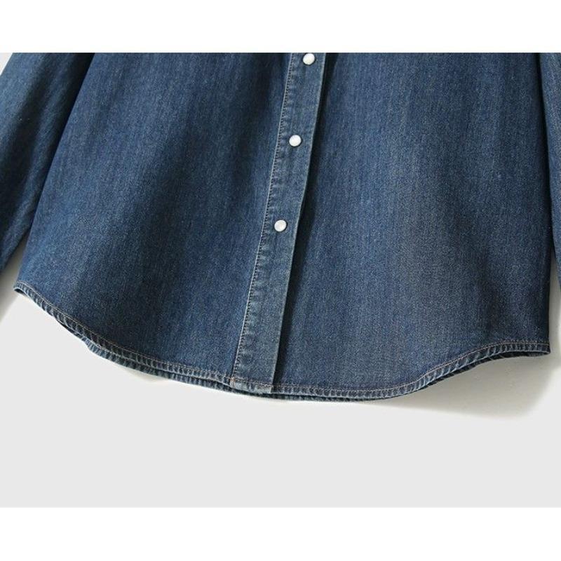 Vintage Hong Kong Style Blue Denim Shirt Women's Spring and Autumn Layering French Top