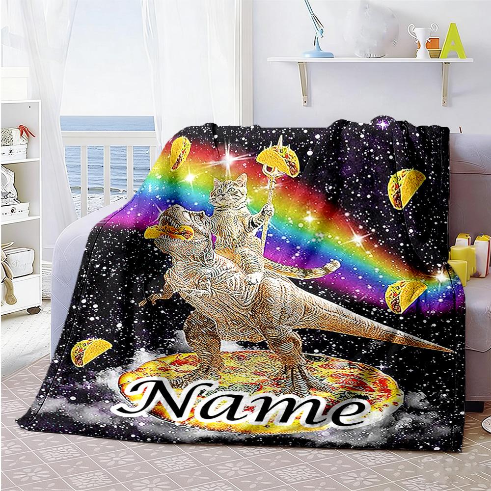 Colorful Space Dinosaur Personalized Name Blanket Throw Customizable Blanket Warmthful Decor Suitable for Home Decor Seaside Bed Nap for All Occasions