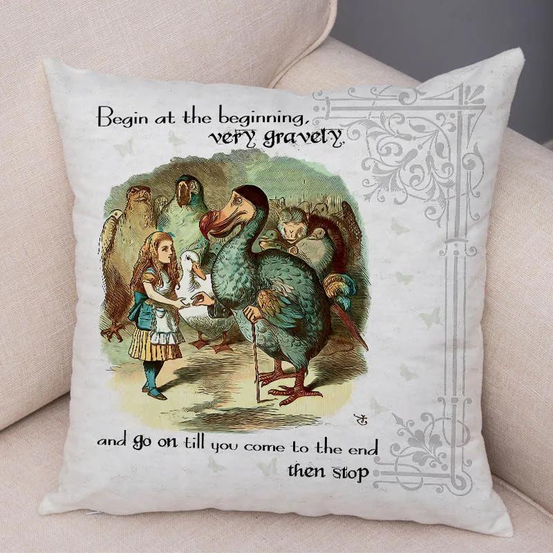 Alice In Wonderland Cushion Cover Cute Rabbit Cat Printed Sofa Pillow Vintage Home Decorative Pillow Case for Children Room