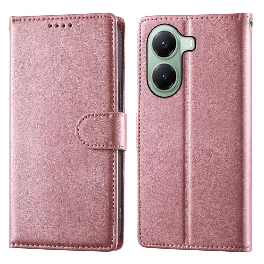 For Xiaomi Poco X7 Pro 5G/Redmi Turbo 4 5G Case Stand Wallet Calf Texture PU Leather Flip Phone Cover with Wrist Strap